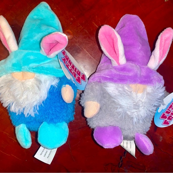 Toys Set Of 2 Fuzzy Friends Plush Easter Gnomes Blueteal Purplegray W